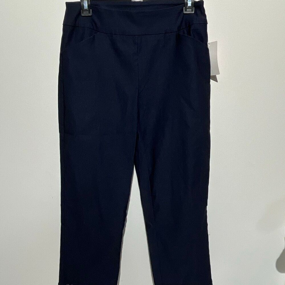 Jenna Rose Women's Navy Blue Lace Hem Pull On Cropped Pants Size Small NWT